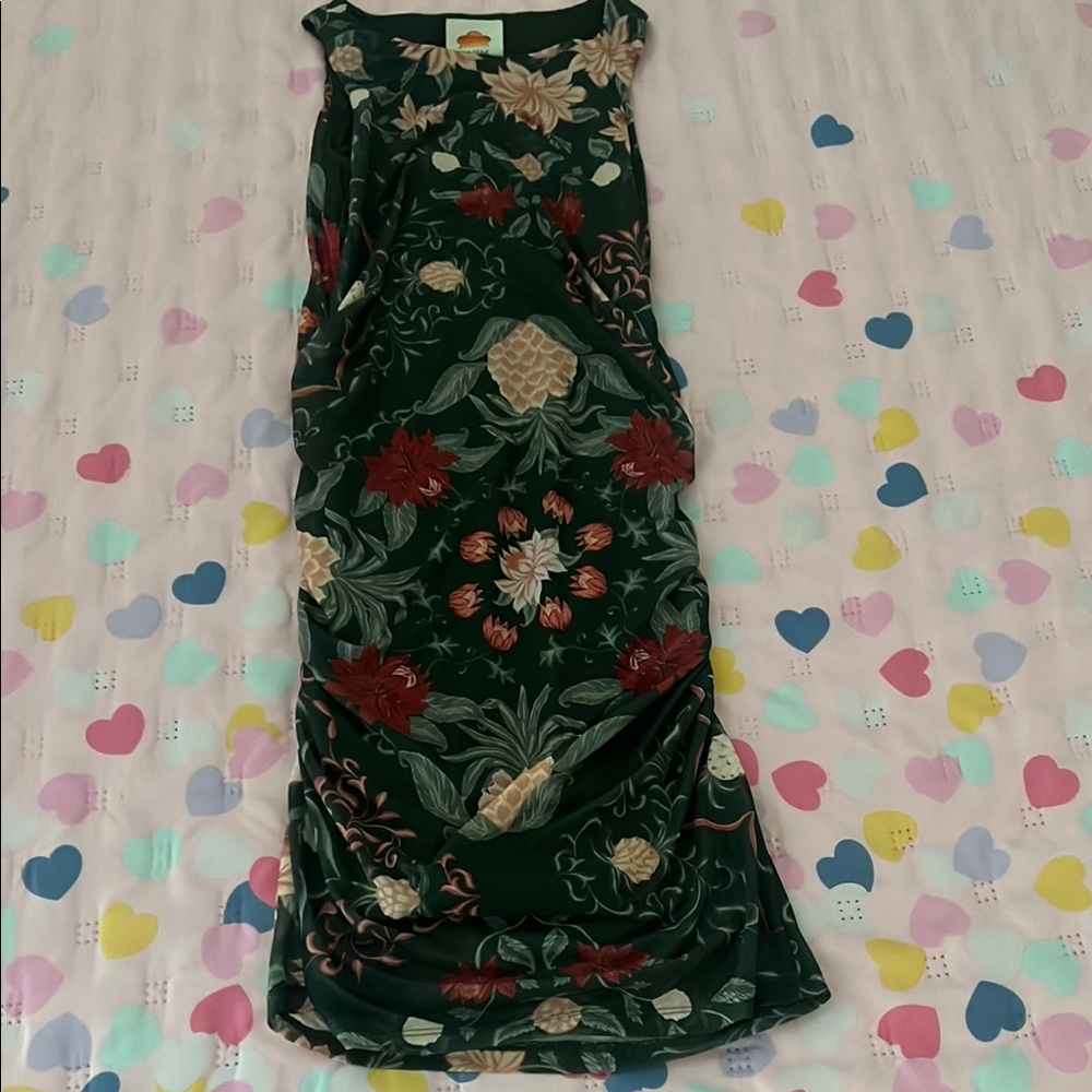 FARM Rio Green Floral Mini Dress